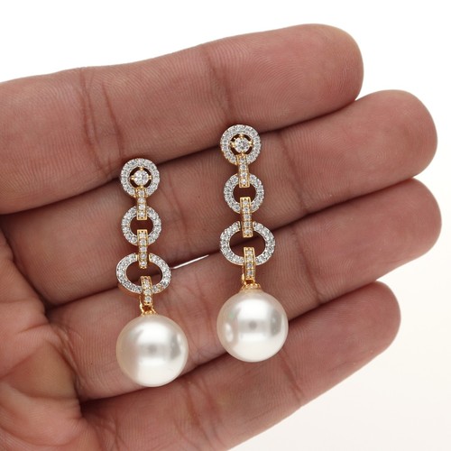 Cubic Zirkonia Lange Ohrringe mit Perlen Akcent für Damen - Bild 4 von 6