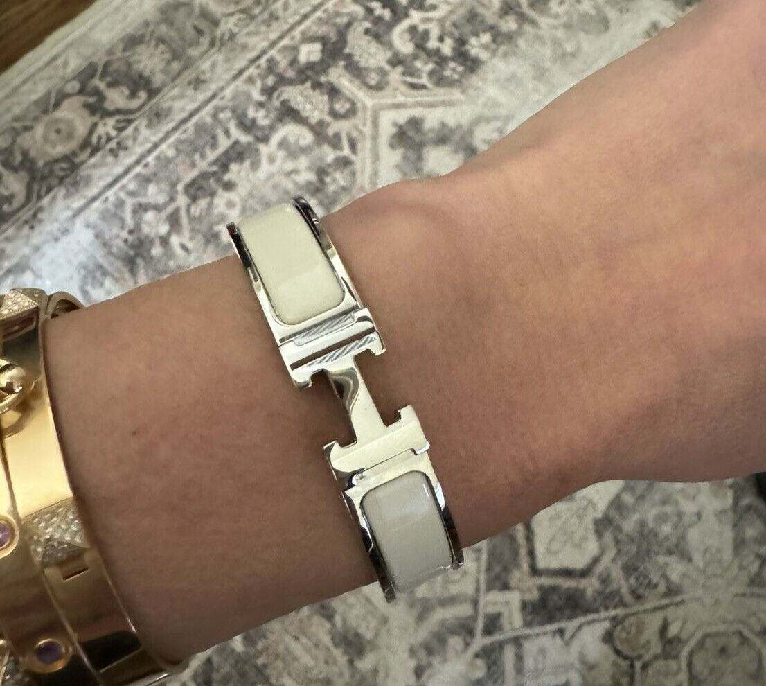 HERMES Clic H Bracelet PM Panacotta White Palladium Hardware | eBay