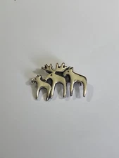 Moose Family Lapel Pin Brooch 929 Sterling Silver Herd Bull Cow & Calf