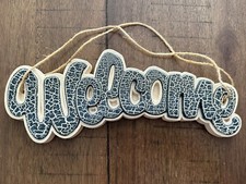 1999 Home Interior WELCOME Plaque Wall Sign Plastic 11.5" Blue Beige GIA Inc EUC