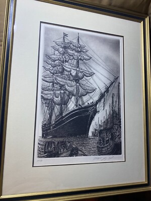 Alan Jay Gaines 77 'The Whaling Ship Charles W Morgan''' Lithograph-Signed/Framed