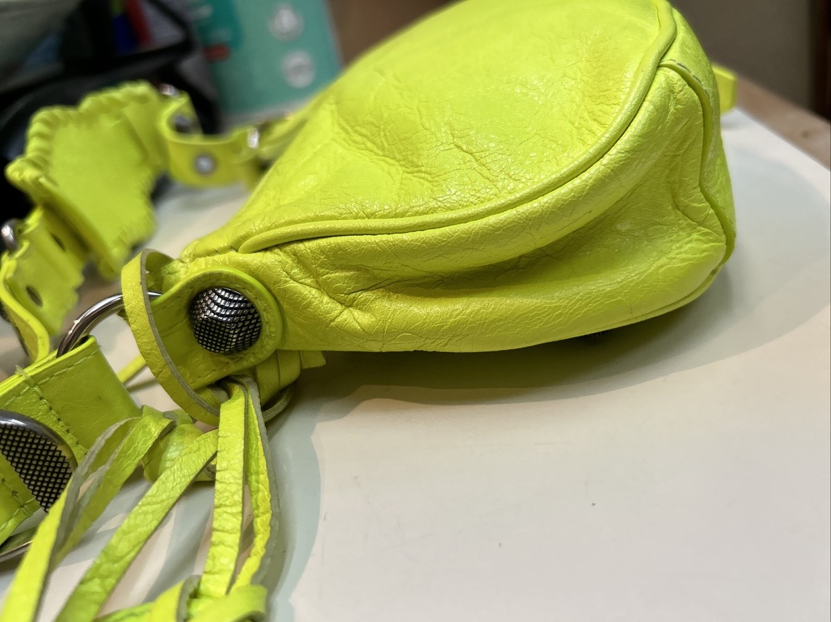 Balenciaga Le Cagole XS Neon Yellow Leather Shoulder Bag | eBay
