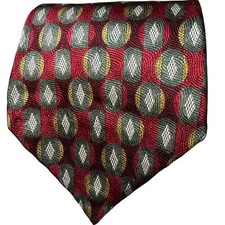 Albert Nippon Tie Long 62 in All Silk Dark Red Olive & Green USA Made Necktie