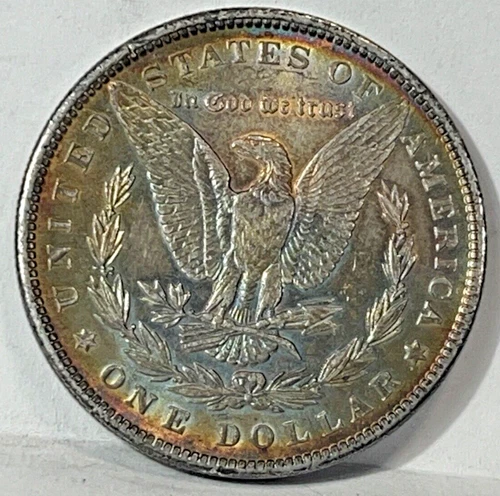 1889 MORGAN SILVER DOLLAR AU-UNC RAINBOW TONED OBVERSE & REVERSE--FREE SHIP