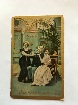 Comic postcard ''I am tickled to death'' No. 21 Two ladies tickling a gentleman