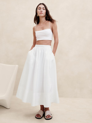Banana Republic 14 Ariella Poplin Midi Skirt White #882791