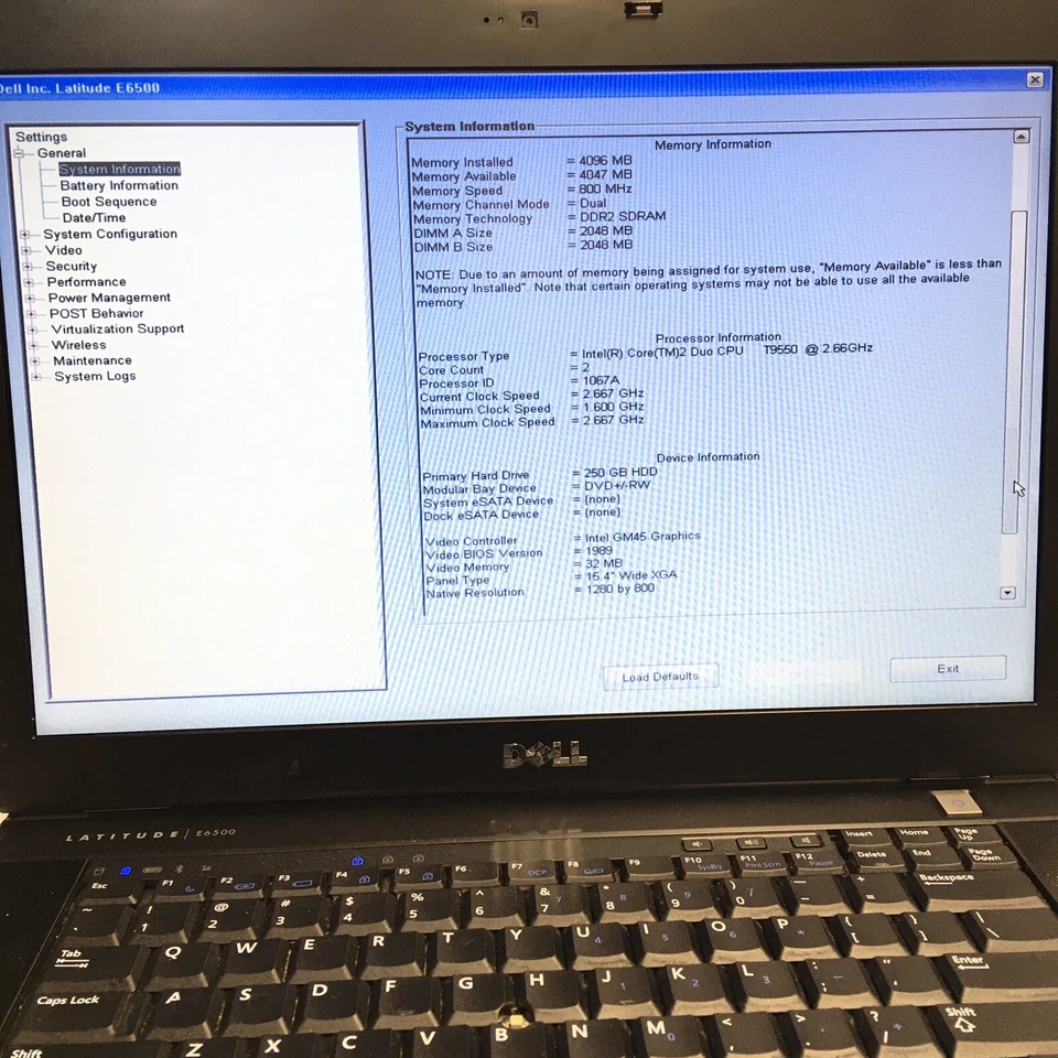 Dell Latitude E6500 15.4 Laptop Core 2 Duo T9550 4GB 250GB Boot/BIOS No OS H2597 - Image 2 of 4