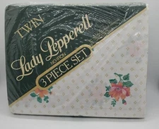 VINTAGE NOS NEW Lady Pepperell Sonnet 3 Piece Twin Sheet Set Pink Blue Flowers