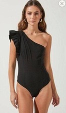 ASTR The Label L37342 Black Sweet Summer Ruffled One Shoulder Bodysuit Size XS