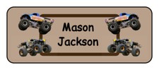 30 personalized monster truck name tag stickers, tags, school supply labels