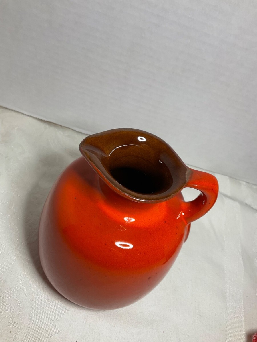 Vintage FRANKOMA 833 MCM Art Pottery Flame Red Orange Brown Jug