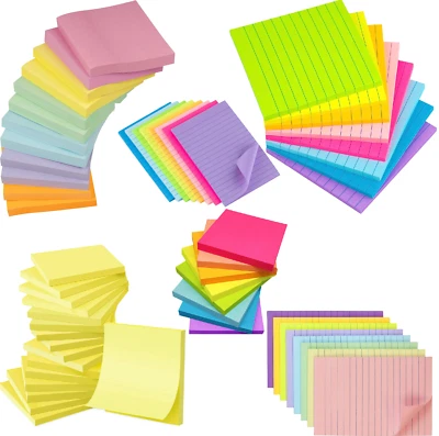 MIXED - SEE DESCRIPTION Sticky Memo Lined Index Notes Post it Colours Pads Adhesive Self Pad Reminder UK