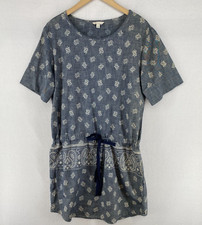 GAP Dress S Chambray Bandana Paisley Blouson Cinched Waist Short Sleeve Blue