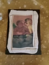 Quadretto in legno Vintage Raffigurante Due Angioletti misura cm,16 alt.cm.11 la