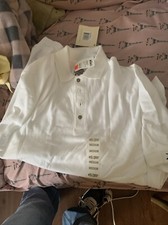 Reebok Men Polo Shirt Medium White Logo Embroidered Short Sleeve Collar Casual