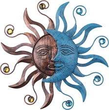 MUMTOP Metal Sun Moon Wall Decor, 13.26 Inch Outdoor Fence Wall Art, Hanging Dec
