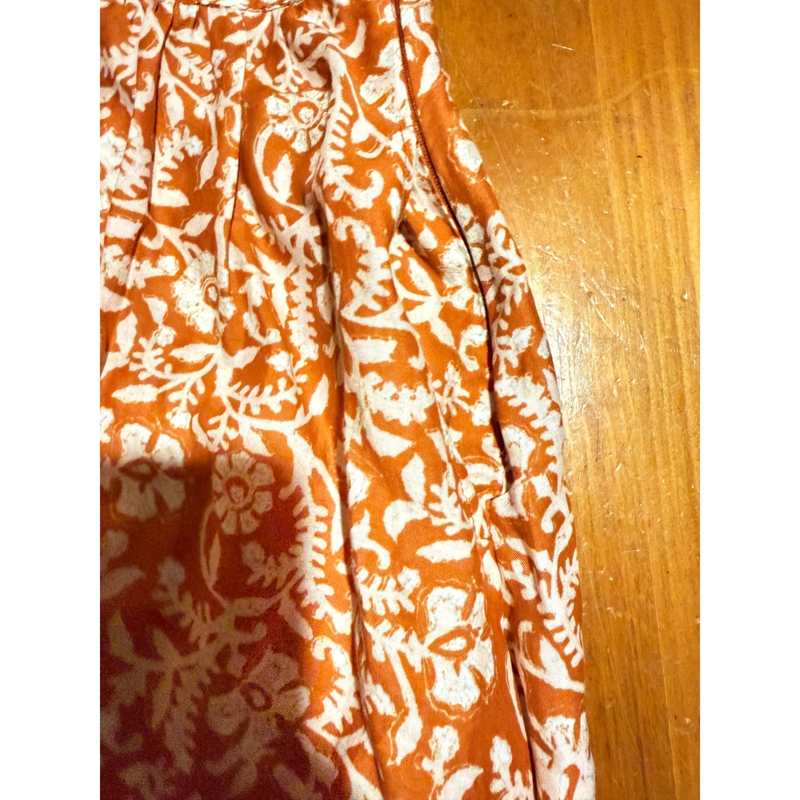 RIXO Maxi Skirt Womens XL Orange White Floral Cotton High Waist A-Line Pockets image 8