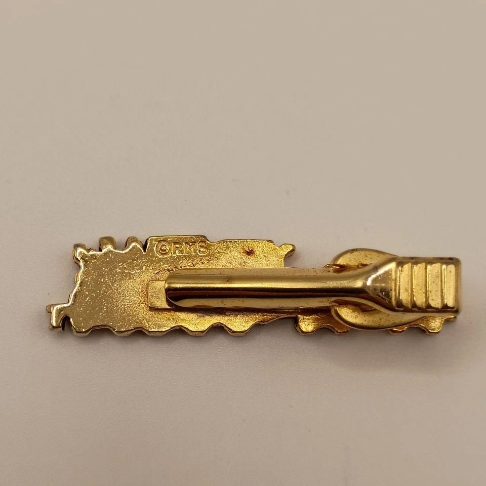 Vintage Gold Tone Steam Train Engine & Coal Car Railroad Tie Clip Tie Bar RMS - Image 3 of 4