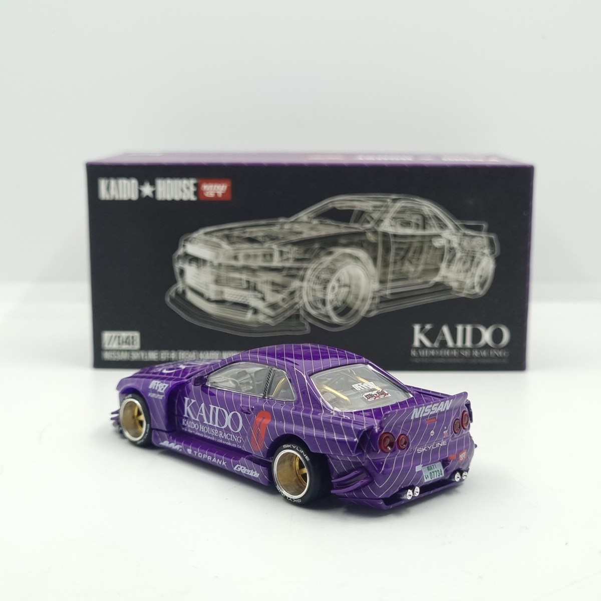 ミニカー KAIDO HOUSE NISSAN SKYLINE GT-R R34 048 Mini GT Kaido House Nissan Skyline GT-R R34 Kaido Works V1 Purple