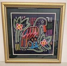 Kuna Indian Mola Textile BIRD Panama Latin America Applique Authentic FRAMED A