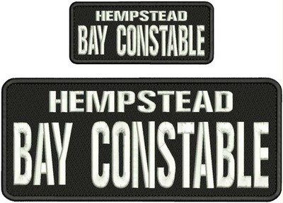 Hempstead Bay Constable emb patches 4x10 and 2x5 hook on back white on black