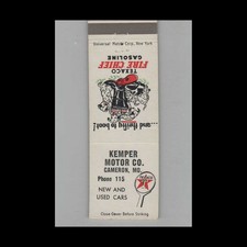 Matchbook Cover Texaco Gas Station Kemper Motor Co Cameron MO