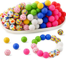 70Pcs Print Silicone Beads for Keychain Making,Round 15mm Silicone Beads for Pen