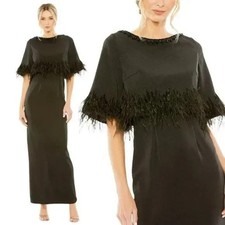 Mac Duggal Black Hand Beaded Crystal Neck Feather Detail Dress Size 8 $598