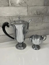Vintage 2 Piece Art Deco Farber Bros Krome Kraft Coffee Creamer Set 1940'S