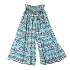 TRUE DESTINATIONS Smocked Waist Rayon Palazzo Pants Blue Purple Size Large