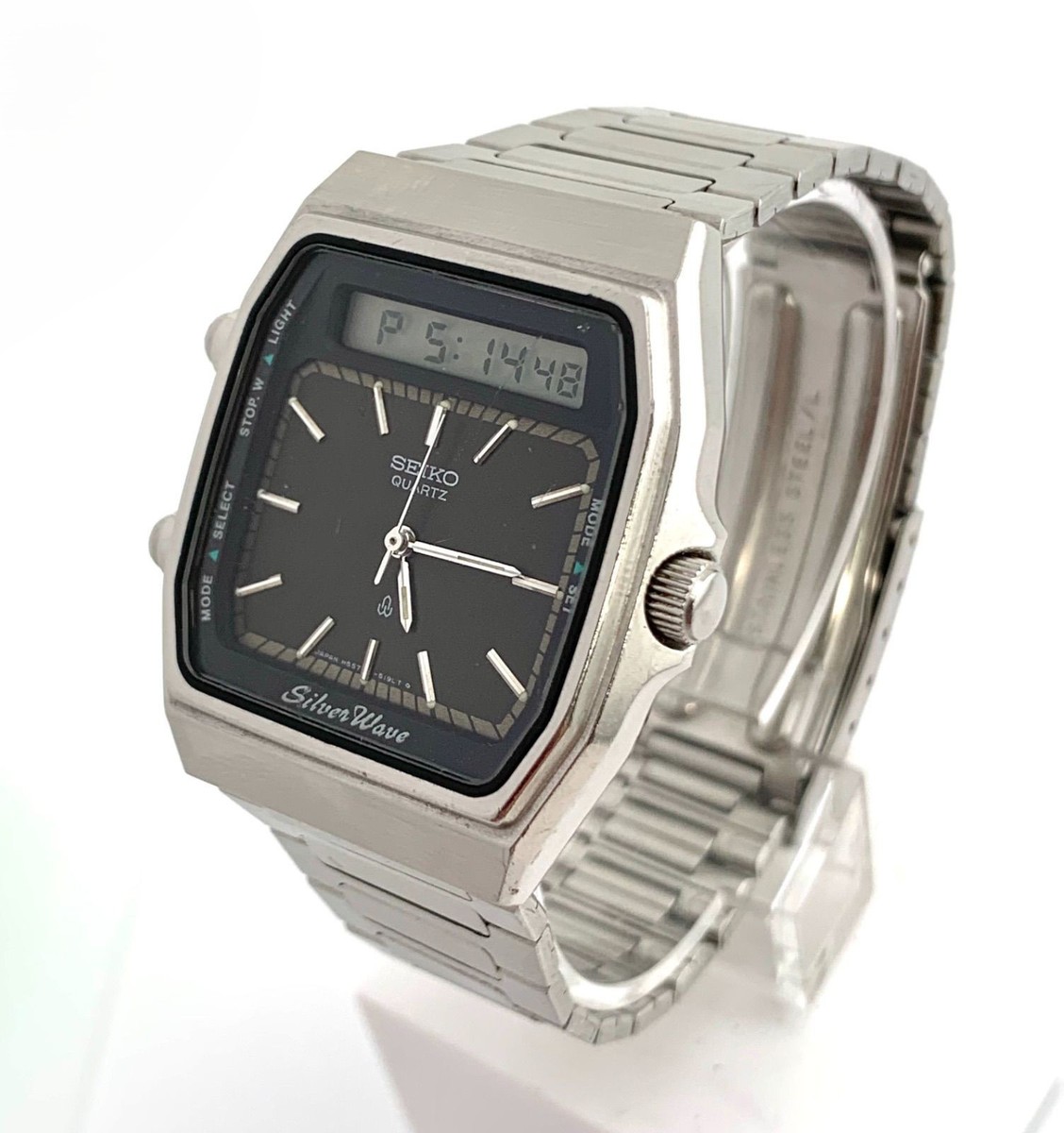 SEIKO SILVER WAVE H557-513A men Ana-Digi Quartz Black Dial Watch