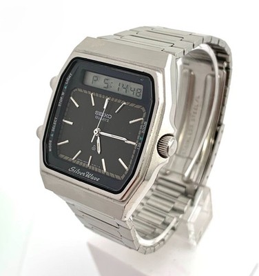 SEIKO SILVER WAVE H557-513A men Ana-Digi Quartz Black Dial Watch