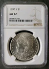 1890 S $1 Morgan Silver Dollar NGC MS62