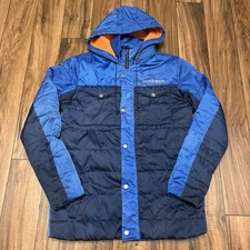 Dutch Bros Puffer Jacket Blue Full Zip Hooded Adult Medium Canyon County Idaho