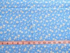 1 yd 100 Cotton Fabric Blue with Light Cream Flowers  Blue Stems