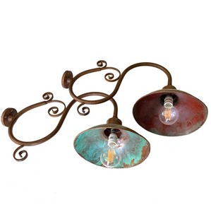 Pair Vintage Antique French Gooseneck Barn Lights Copper Iron Rewired Sconces