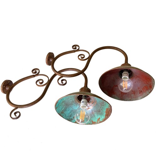 Pair Vintage Antique French Gooseneck Barn Lights Copper Iron Rewired Sconces