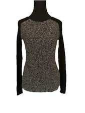 Ann Taylor LOFT Scoop Neck Cotton Wool Sweater Gray Black Back Half Zip Sz XS