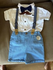 NWT - Boys 18 Month Set w/Blue Shorts, White Bow Tie  Suspenders.