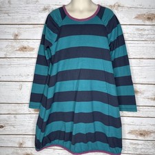 Tea Long Sleeve Navy Blue Turquoise Striped Dress Girls Size 7