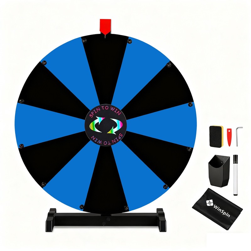 WinSpin 24" Display Prize Wheel Black & Blue Modular Custom Tabletop 12 Slots