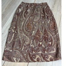 Vintage Paisley Wrap Skirt Neutral Browns Lined 90s Midi Boho Preppy Career Sz 2