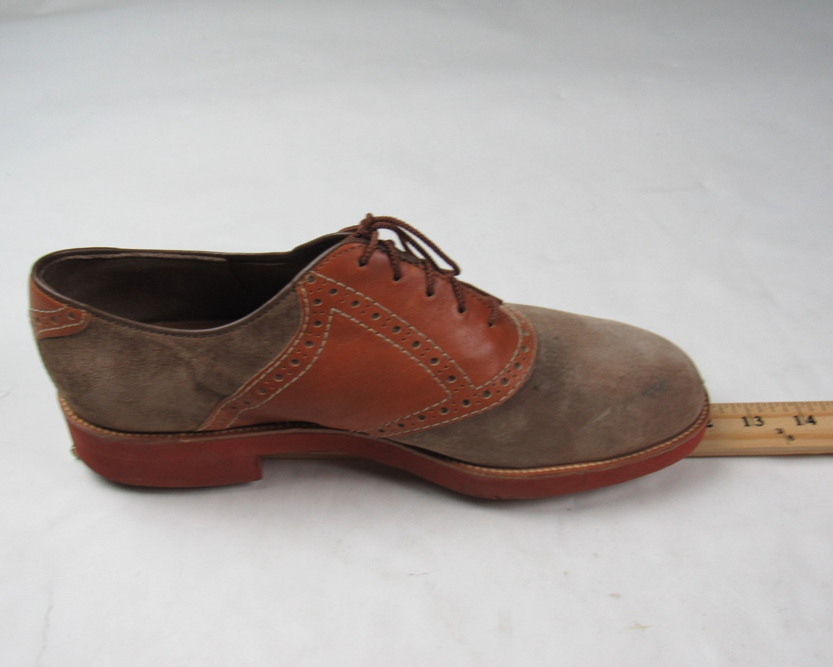 Vtg Hush Puppies Mens 10.5 W Saddle Oxford Suede Tan Brown 