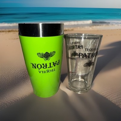 Patron Tequila Lime Green Shaker  And Glass Set. New