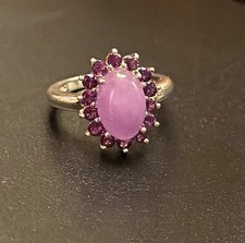 925 Sterling Silver Oval Purple Amethyst Halo Ring, Prong Setting
