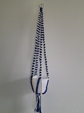 Macrame Plant Hanger, Blue, Beige, 27" Long, Handmade