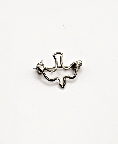 Small Open Outline Design Peace Dove Religious 925 Sterling Silver Brooch Pin
