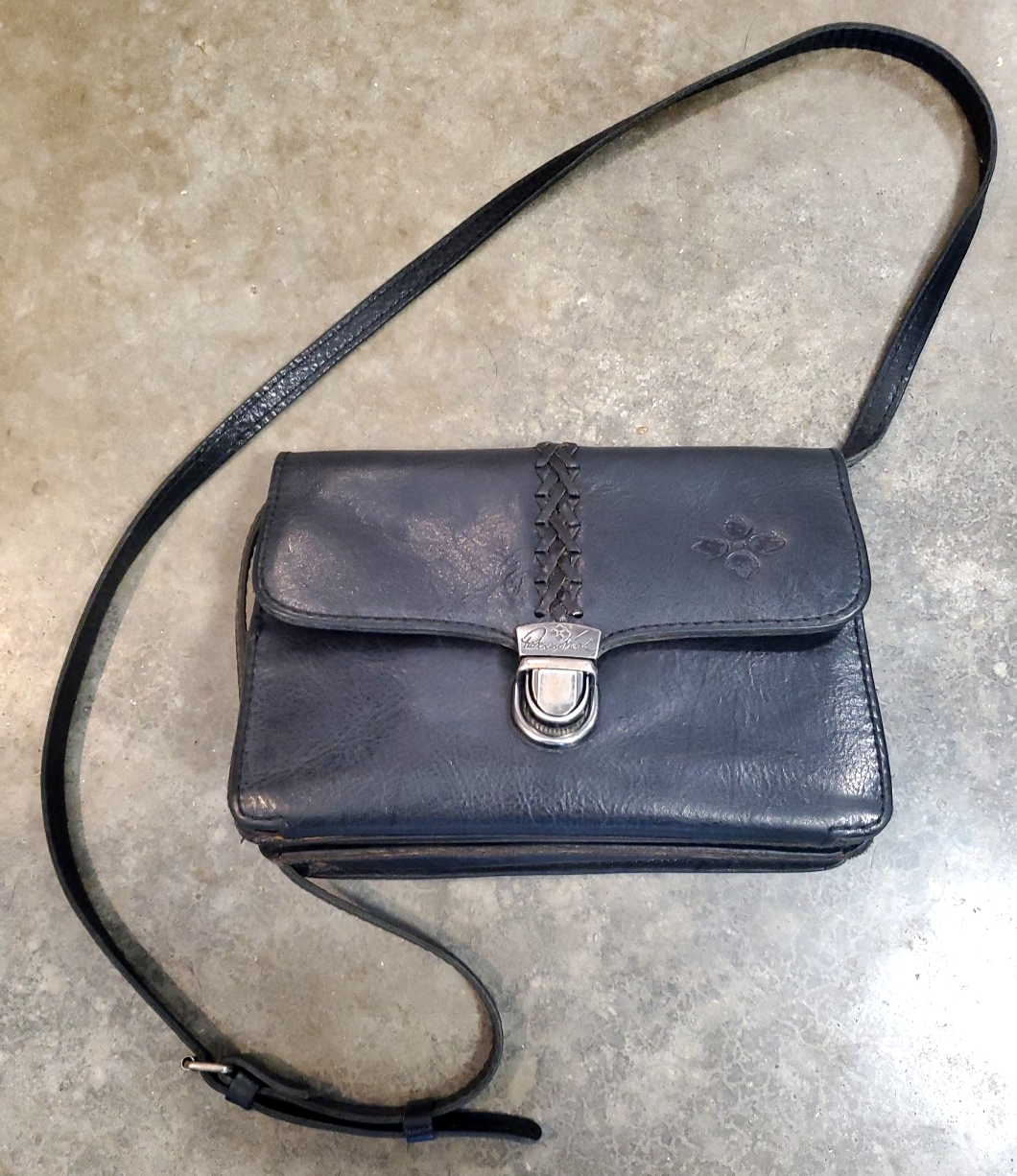 Patricia Nash Lanza Crossbody Organizer Blk Leather Purse Bag Convertible Clutch