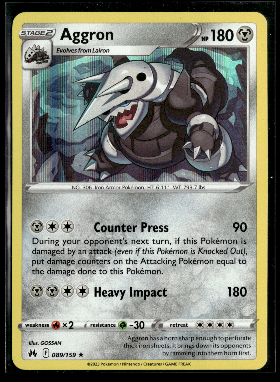 AGGRON Rare Holo Sword Shield Crown Zenith 89/159 Pokemon NM/M