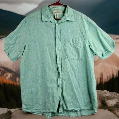 H & M L.O.G.G.  Green Linen Lightweight S/S Button Front Shirt Mens XL